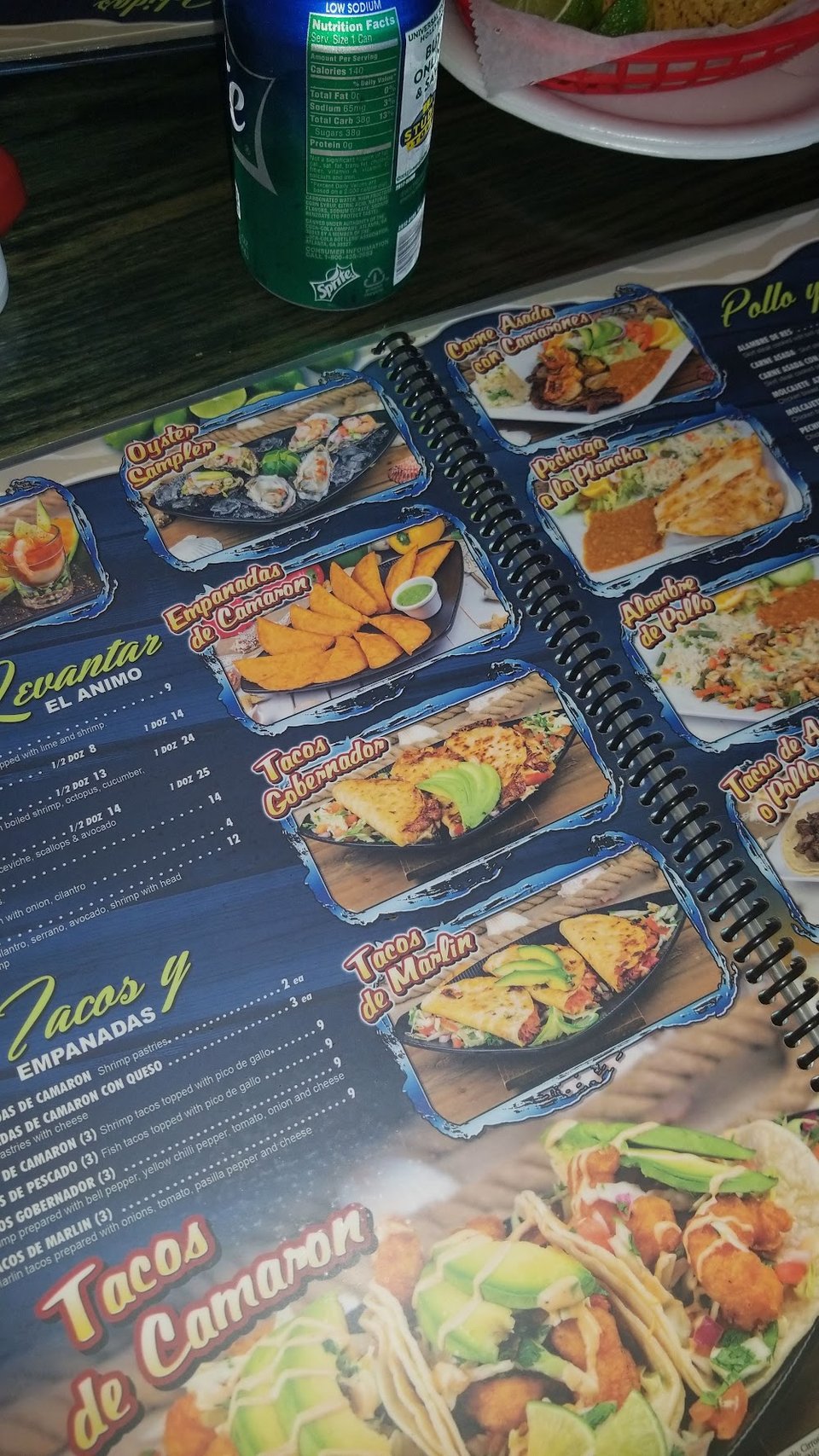 Menu layout with lunch dishes and seafood options.